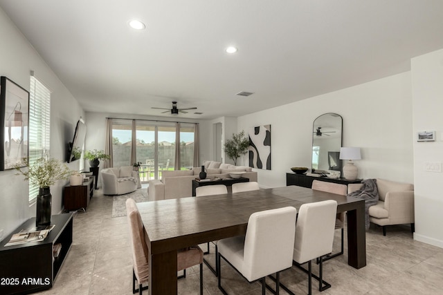 dining area with recessed lighting and a ceiling fan