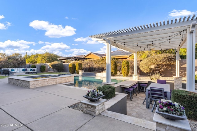 view of patio with a pool with hot tub and a pergola