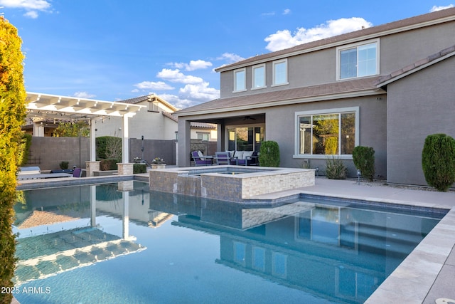 view of swimming pool with a pergola, a patio, and an in ground hot tub