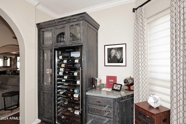 wine cellar with ornamental molding