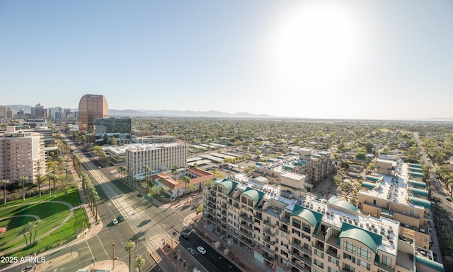 bird's eye view featuring a view of city and a mountain view