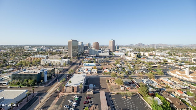 drone / aerial view with a city view