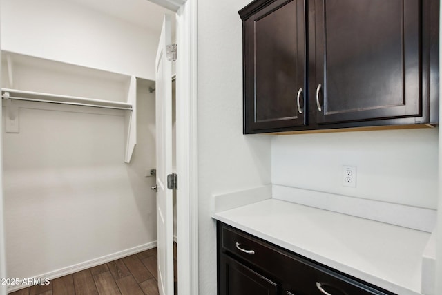 interior space featuring dark brown cabinetry