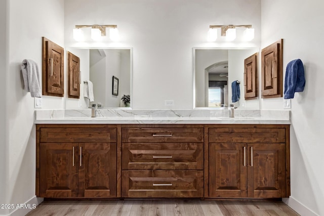 bathroom featuring wood-type flooring and vanity