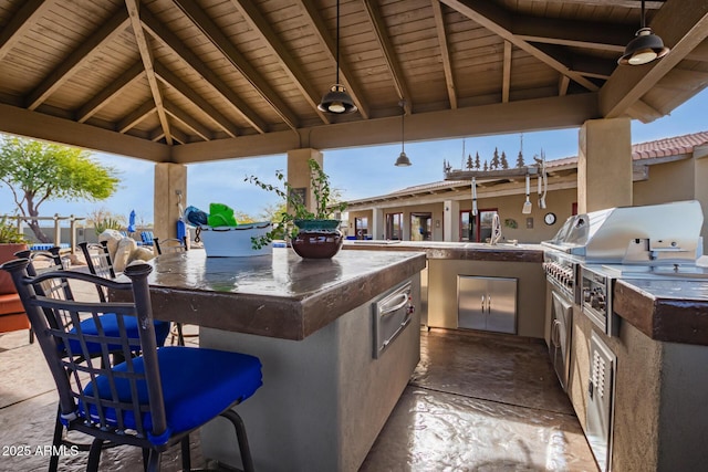 view of patio / terrace featuring a gazebo, a grill, area for grilling, and sink