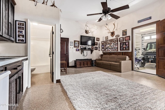 living room with ceiling fan