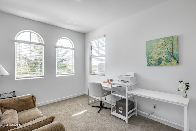 view of carpeted home office