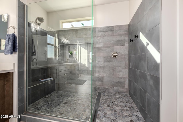 full bath with a shower stall