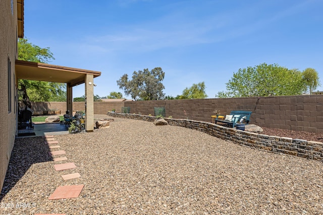 view of yard with a patio and a fenced backyard