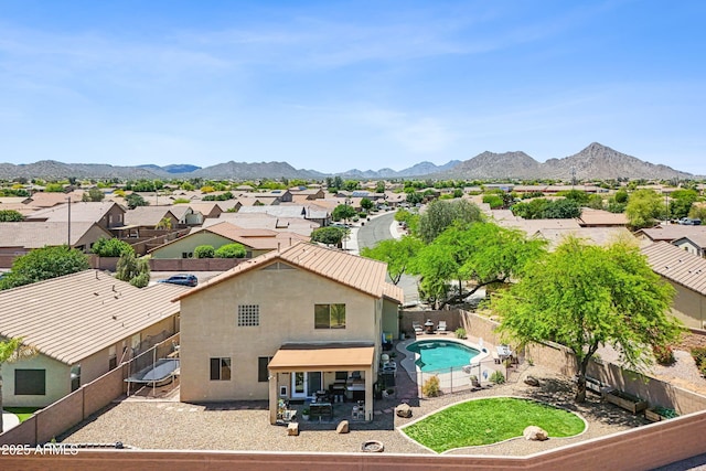 aerial view with a mountain view and a residential view