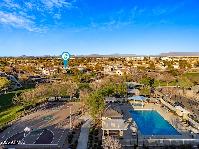 drone / aerial view with a mountain view