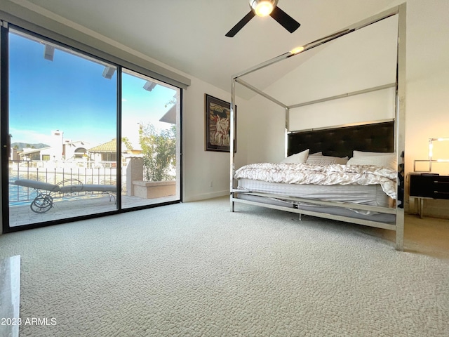 10068 E Turquoise Ave, Scottsdale, AZ 85258 - carpeted bedroom featuring a ceiling fan, access to exterior, and vaulted ceiling