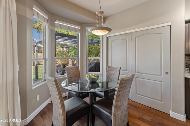 dining space featuring baseboards and wood-type flooring