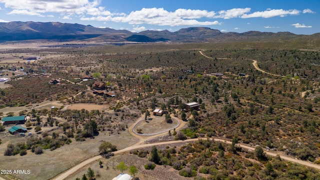 drone / aerial view featuring a mountain view