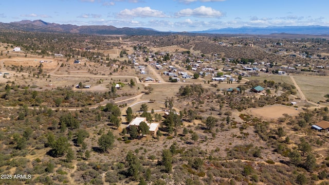 drone / aerial view with a mountain view, a desert view, and a rural view