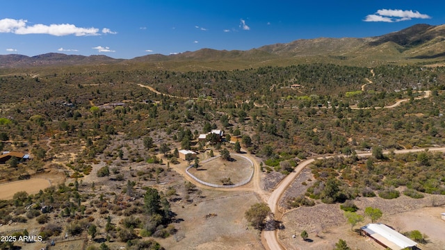 drone / aerial view featuring a mountain view