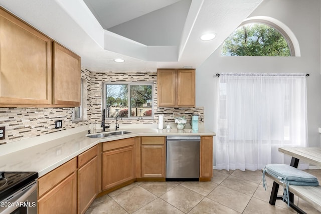 kitchen featuring decorative backsplash, sink, plenty of natural light, and appliances with stainless steel finishes