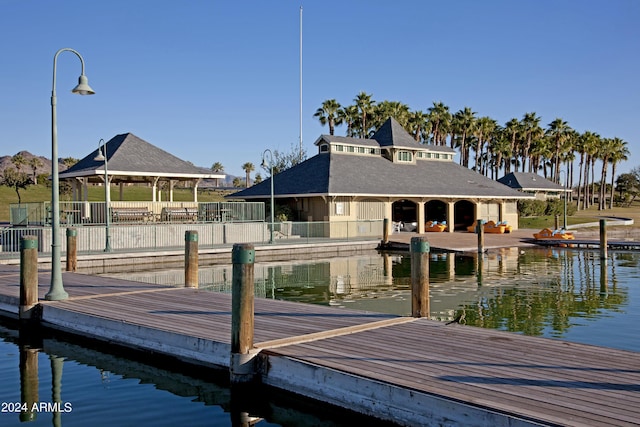 view of dock with a water view