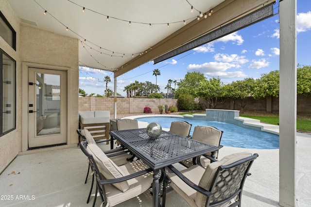 19203 N 39th Way, Phoenix, AZ 85050 - view of patio / terrace featuring a fenced in pool, outdoor dining area, and a fenced backyard