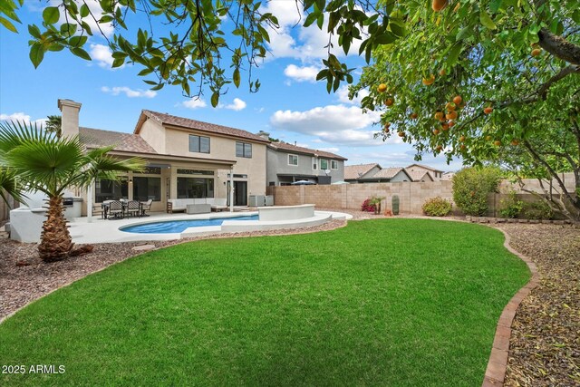 19203 N 39th Way, Phoenix, AZ 85050 - view of yard with a fenced in pool, an outdoor hangout area, a fenced backyard, and a patio area