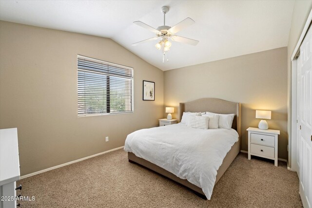 19203 N 39th Way, Phoenix, AZ 85050 - bedroom with a closet, baseboards, carpet flooring, and vaulted ceiling