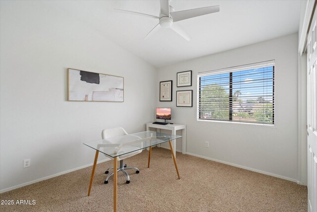 19203 N 39th Way, Phoenix, AZ 85050 - office with carpet flooring, baseboards, vaulted ceiling, and ceiling fan