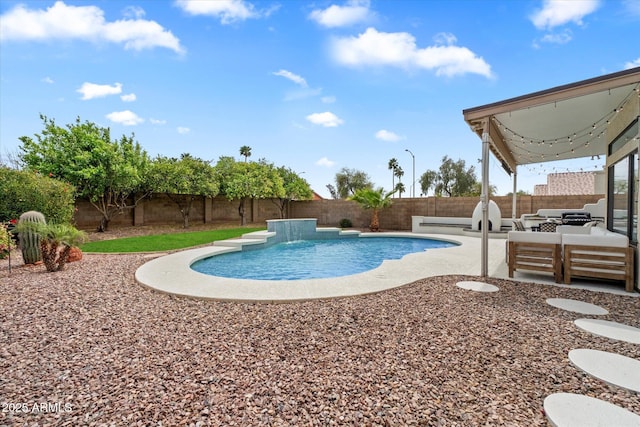 19203 N 39th Way, Phoenix, AZ 85050 - view of pool featuring a fenced backyard, an outdoor living space, a fenced in pool, and a patio