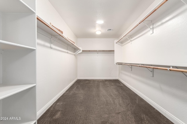 spacious closet with dark colored carpet