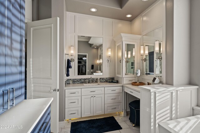 full bathroom featuring recessed lighting, backsplash, and vanity