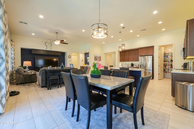 4576 W Agave Ave, Eloy, AZ 85131 - dining room with light tile patterned floors, ceiling fan, visible vents, and recessed lighting