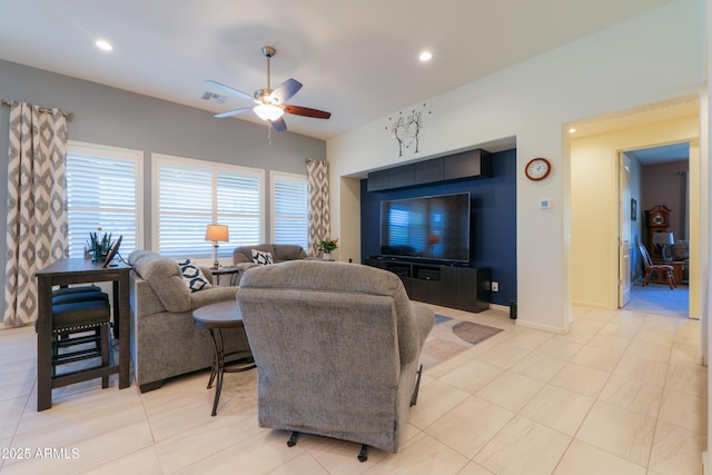 4576 W Agave Ave, Eloy, AZ 85131 - living area with baseboards, visible vents, a ceiling fan, and recessed lighting