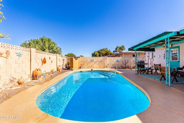 view of swimming pool with a patio and grilling area