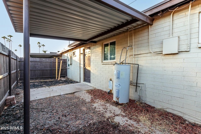 exterior space featuring water heater