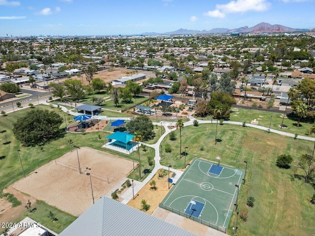 drone / aerial view featuring a mountain view