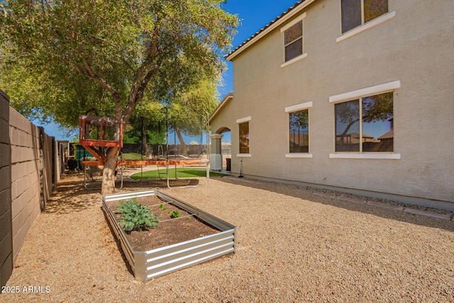 view of yard featuring a fenced backyard and a vegetable garden