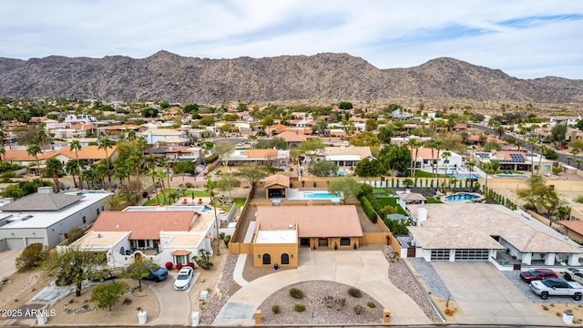 aerial view with a residential view and a mountain view