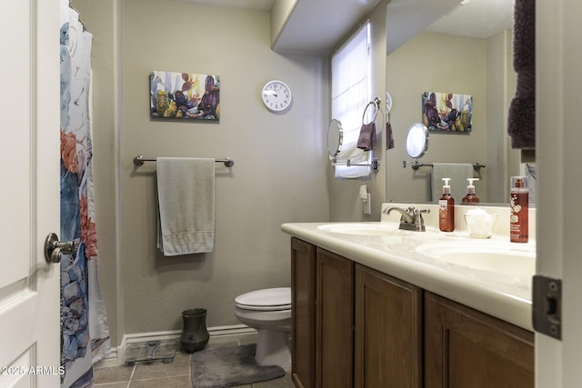 bathroom featuring tile patterned flooring, vanity, and toilet