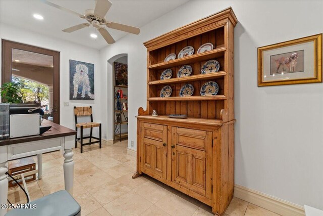 11821 S Tuzigoot Ct, Phoenix, AZ 85044 - interior space with recessed lighting, arched walkways, baseboards, and light tile patterned flooring