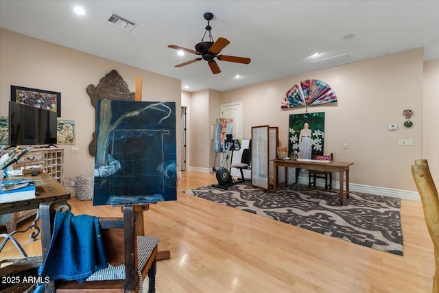 11821 S Tuzigoot Ct, Phoenix, AZ 85044 - office area with visible vents, baseboards, a ceiling fan, recessed lighting, and wood finished floors
