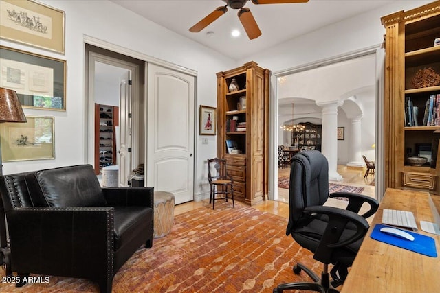 11821 S Tuzigoot Ct, Phoenix, AZ 85044 - office with ornate columns, ceiling fan, recessed lighting, and arched walkways