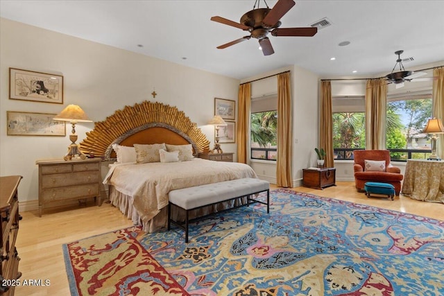 11821 S Tuzigoot Ct, Phoenix, AZ 85044 - bedroom featuring ceiling fan, visible vents, recessed lighting, wood finished floors, and baseboards