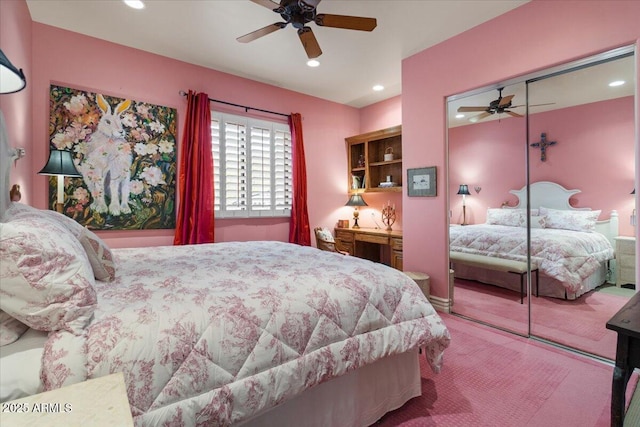 11821 S Tuzigoot Ct, Phoenix, AZ 85044 - bedroom featuring a closet, a ceiling fan, carpet, and recessed lighting