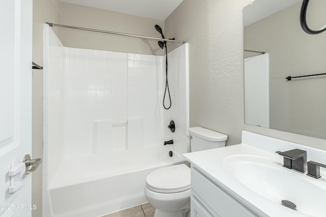 3910 W Goldmine Mountain Dr, San Tan Valley, AZ 85144 - full bathroom featuring vanity, a textured wall, shower / washtub combination, and tile patterned floors