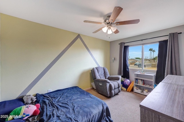 carpeted bedroom featuring a ceiling fan