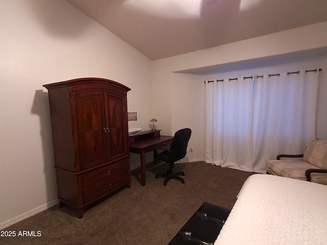 2101 S Meridian Rd Unit 437, Apache Junction, AZ 85120 - bedroom featuring carpet flooring, lofted ceiling, an office area, and baseboards