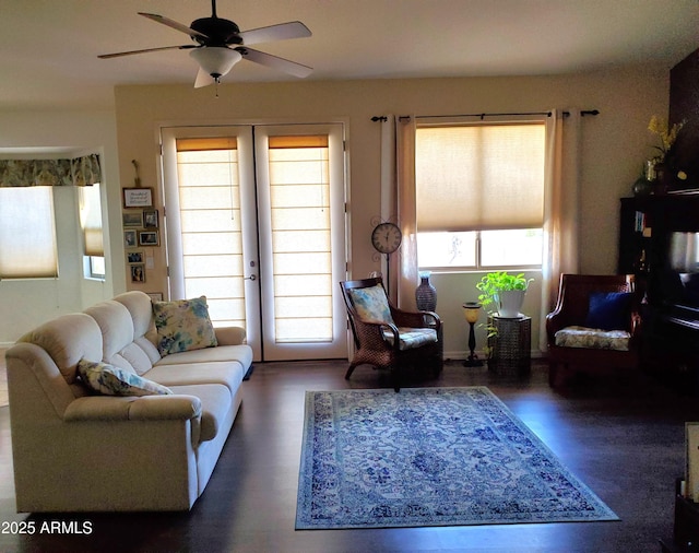 2101 S Meridian Rd Unit 437, Apache Junction, AZ 85120 - living area featuring a ceiling fan and wood finished floors