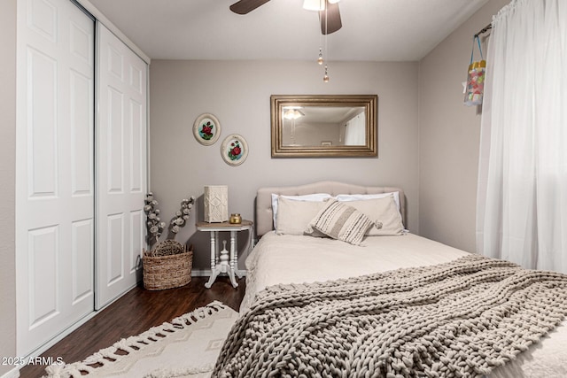 5110 E Mark Ln, Cave Creek, AZ 85331 - bedroom featuring wood finished floors, a closet, and ceiling fan
