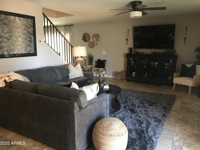 5110 E Mark Ln, Cave Creek, AZ 85331 - living room with stairway and a ceiling fan