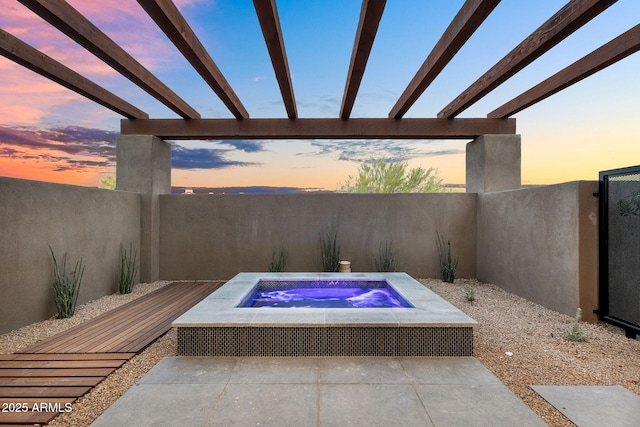 10354 E Celestial Dr, Scottsdale, AZ 85262 - view of patio / terrace with an in-ground hot tub, fence, and a pergola