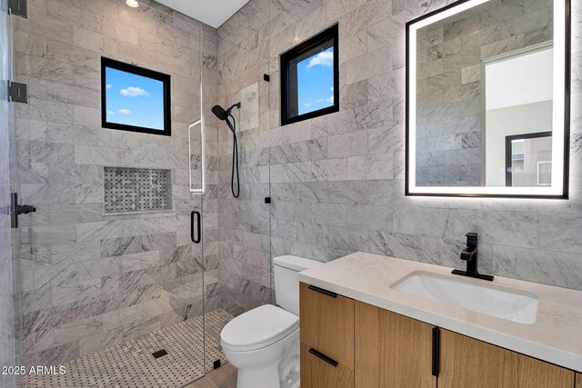 10354 E Celestial Dr, Scottsdale, AZ 85262 - full bath with a stall shower, tile walls, toilet, and vanity
